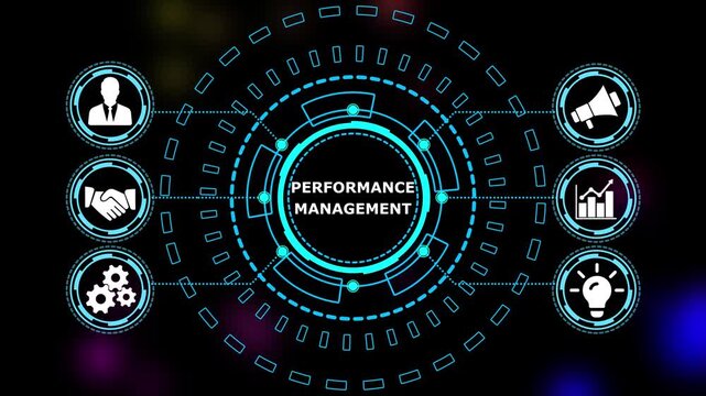 Abstract automation technology background. Business, Technology, Internet and network concept."PERFORMANCE MANAGEMENT" a crucial business strategy for workforce business success growth. 4k video