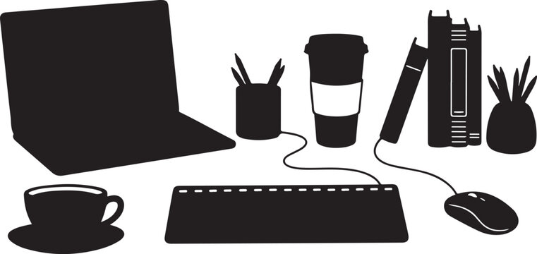 Office workspace with laptop and coffee cup - Powered by Adobe