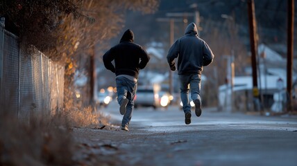 Armed robbery and unidentified perpetrators escaping a crime scene