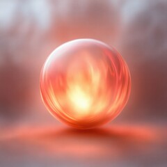 Glowing translucent orange sphere emitting warm light with soft blurred background creating a serene and mystical atmosphere