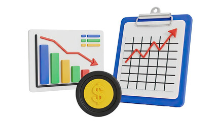 3D financial charts and coin