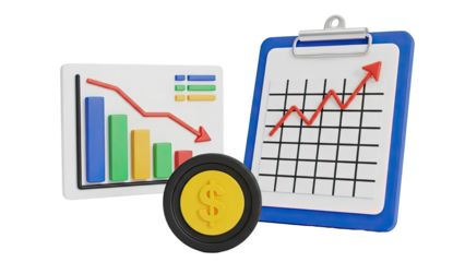 3D financial charts and coin