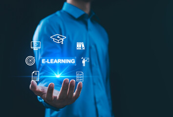 The concept of e-learning encompasses online education, virtual classrooms, knowledge sharing, and modern learning technologies for business and educational platforms.