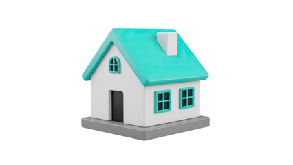 Minimalist 3D house icon with turquoise roof