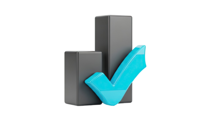 3D Bar Chart with Blue Checkmark