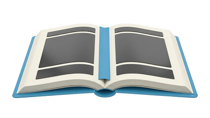 Open Blue Hardcover Book with Blank Gray Panels