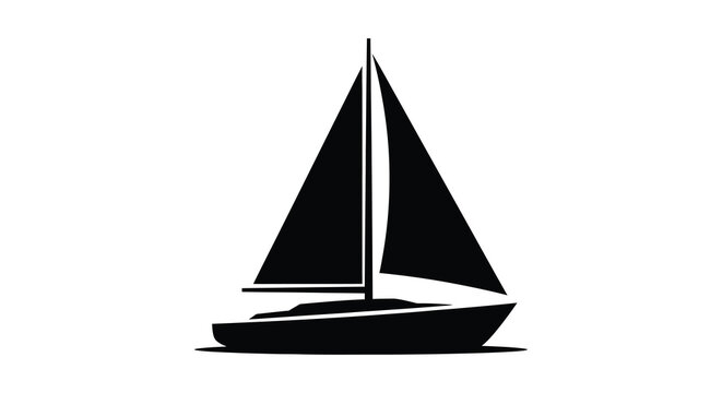 A striking black sailboat shape against a white background a simple silhouette
