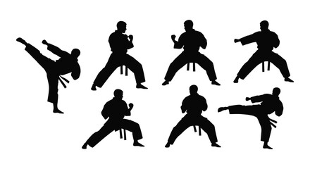 Martial arts poses in black a dynamic collection of silhouettes demonstrating various techniques
