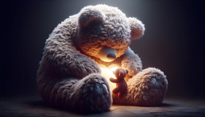 Valentines Day large teddy bear hugs small bear AI Generated, Generative AI