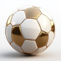 glossy white soccer ball with polished gold panels on a clean white background, evoking luxury and elegance