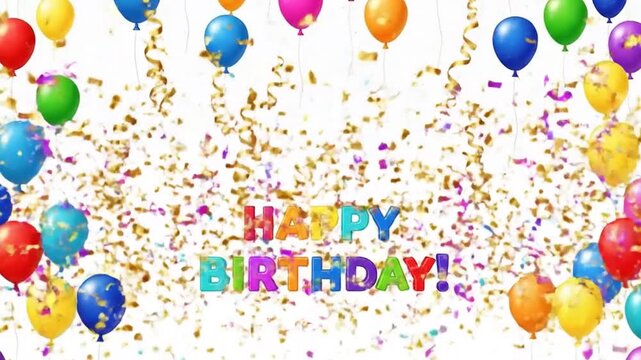Colorful Happy Birthday card animation with floating confetti.