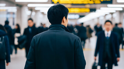 Japanese Business Professional Walking Through Train Station