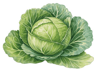 Fototapeta premium Digital watercolor cabbage, centered, white background