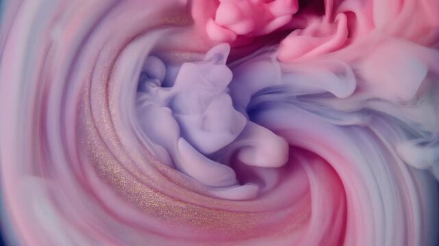 Abstract Pink and Purple Fluid Swirl with Gold Glitter Serum Drop