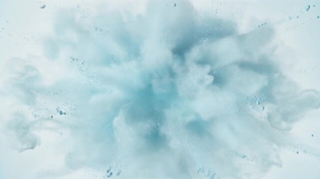 Light blue powder explosion representing a serum drop impact effect