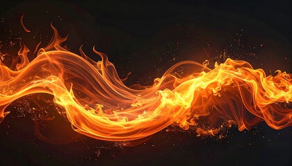 Fiery ribbon of golden light dances across a dark background, creating a dynamic and mesmerizing visual