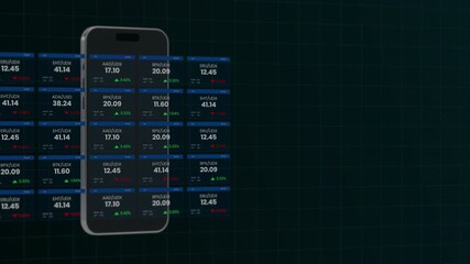 Smartphone interface showcasing a detailed marketplace with live financial updates and asset trading data.