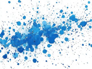 Fototapeta premium thick blue paint splatters and scattered droplets across a white background, energetic and playful