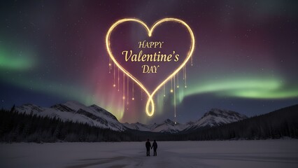 Happy valentines day aurora borealis heart shape