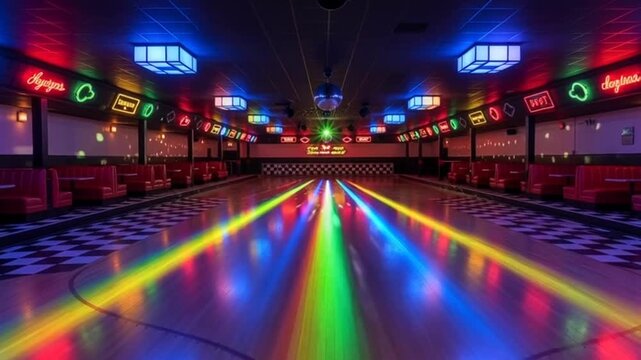 Captivating roller skating rink with vibrant lights for a retro experience and nostalgia