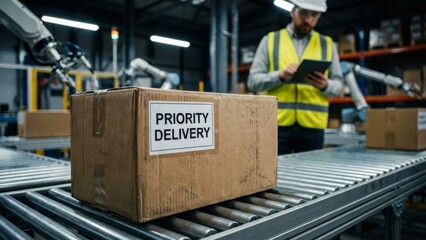 Automated package processing warehouse delivery management industrial setting close-up efficiency in logistics