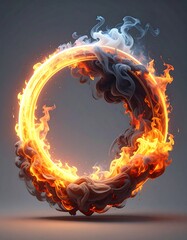 Fiery ring of smoke and light suspended against a muted background, blending warm and cool tones seamlessly