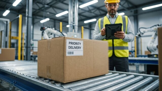 Modern warehouse robotics streamlined package handling for greater efficiency - Powered by Adobe
