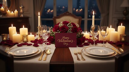 Elegant valentine day candlelit dinner city view