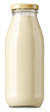 Probiotic milk drink in a glass bottle isolated on transparent background.
