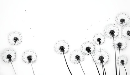 Abstract black and white dandelion vector creating a clean minimalist background.