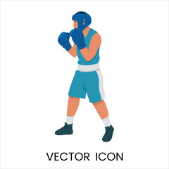 Obraz premium Boxer in defensive stance with gloves and helmet vector illustration