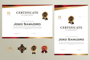 award, achievement, championship, certificate template with modern gold and red silhouette theme