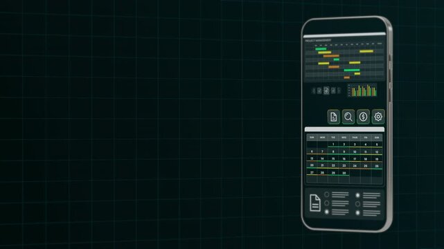Smartphone screen showcasing a vertical project planning dashboard with task timelines and organizational tools for mobile.