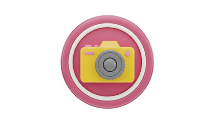 3D Icon of a Yellow Camera Inside a Pink Circle