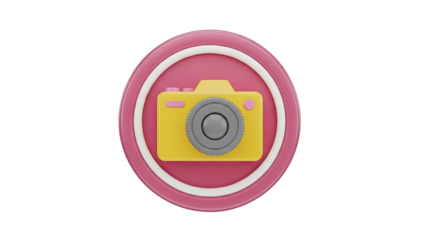 3D Icon of a Yellow Camera Inside a Pink Circle