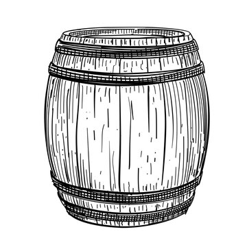 Wooden barrel vector line art hand drawn illustration