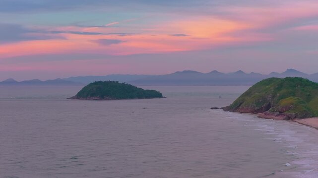 Aerial view of Ilha do Mel, a famous destination on the coast of Paran&aacute;, Brazil, renowned for its natural beauty and pristine beaches.