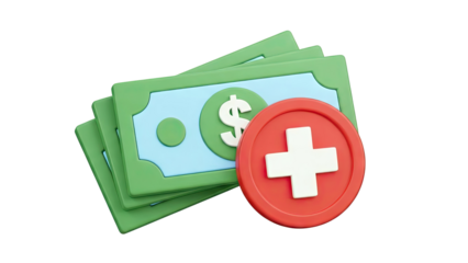 3D Illustration of Money with Medical Cross Icon