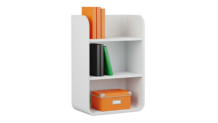 Modern White Bookshelf with Orange and Green Books