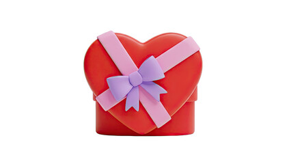 Red Heart-Shaped Gift Box with Pink Ribbon and Purple Bow