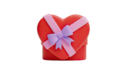 Red Heart-Shaped Gift Box with Pink Ribbon and Purple Bow