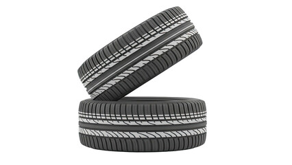 Two Car Tires Stacked on White Background