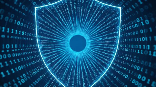 Cyber security data protection shield binary network digital firewall encryption safety technology background digital data