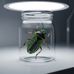 Cybersecurity Bug Insect in Glass Jar Concept