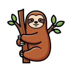 Obraz premium A cartoon sloth hanging on a tree branch
