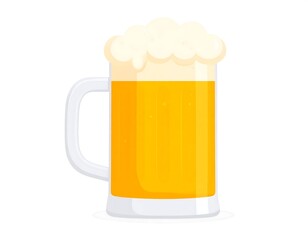 Illustration of a full beer mug with frothy head on a white background