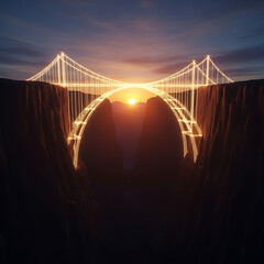 Glowing Bridge Sunset Canyon Digital Art Illustration