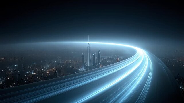 Futuristic City Traffic Light Trails Weaving Through the Urban Center