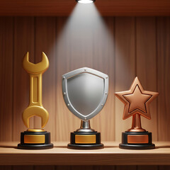 Awards Trophies Wrenches Shields Stars Recognition Success