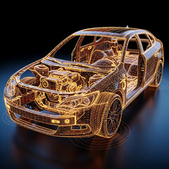 Futuristic Car Wireframe Digital Illustration Technology